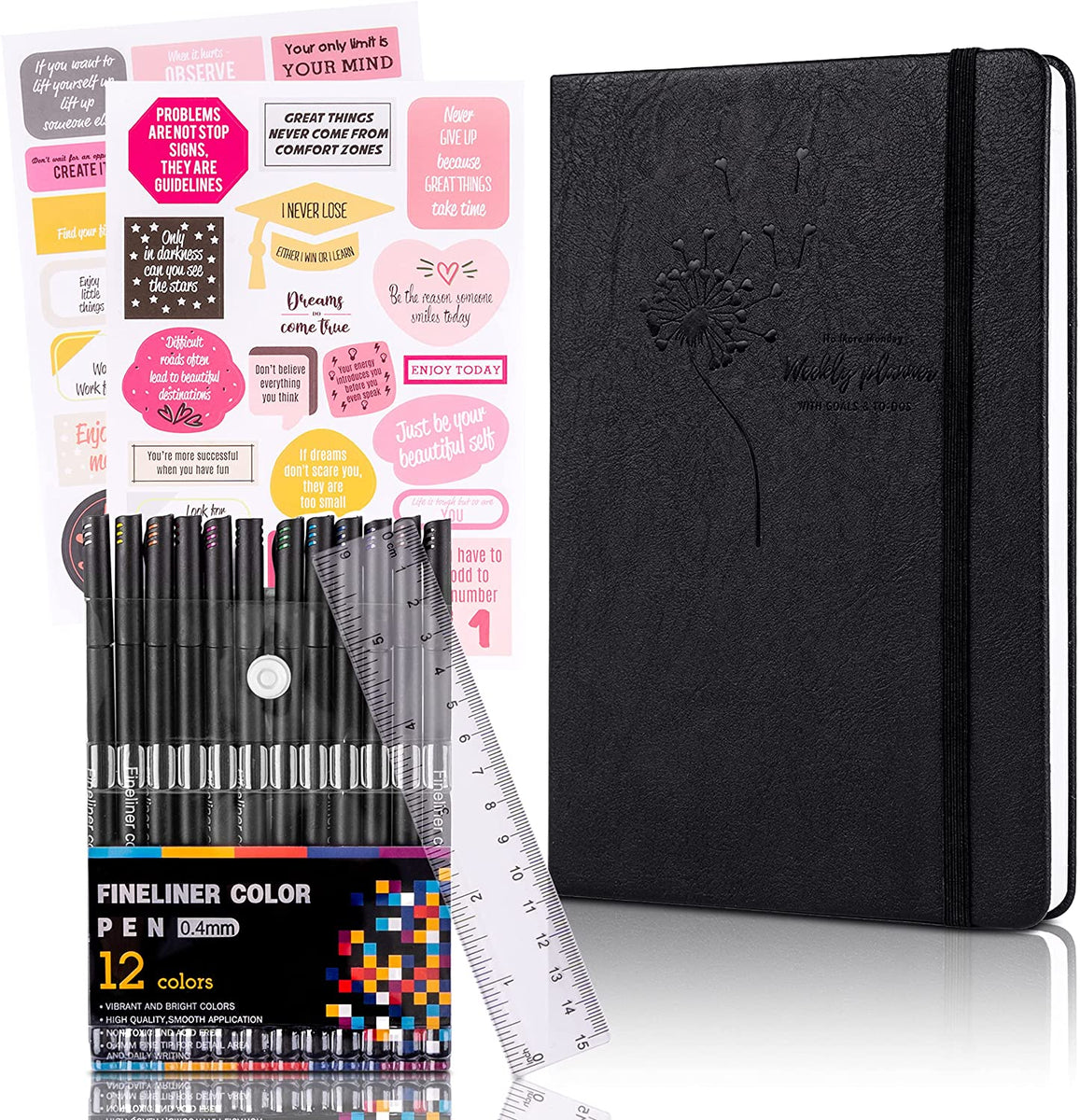 Daily & Weekly Undated Planner, Kit with Fineliner Colored Pens