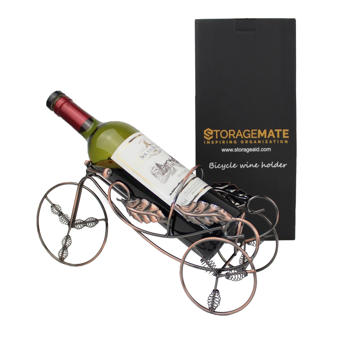 Storagemate Bicycle Wine Bottle Holder With Rosewood Wine bottle opener and Aerator Pourer bronze