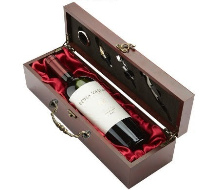 StorageMate Elegant Single Wooden Wine Box With  - Corkscrew wine opener , Stopper, Spill Collar, Pourer and Plastic Foil Cutter Included