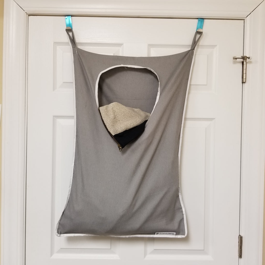 Door-Hanging Laundry Hamper with Stainless Steel Hooks with Zippered Bottom for Easy Access 2 Pack