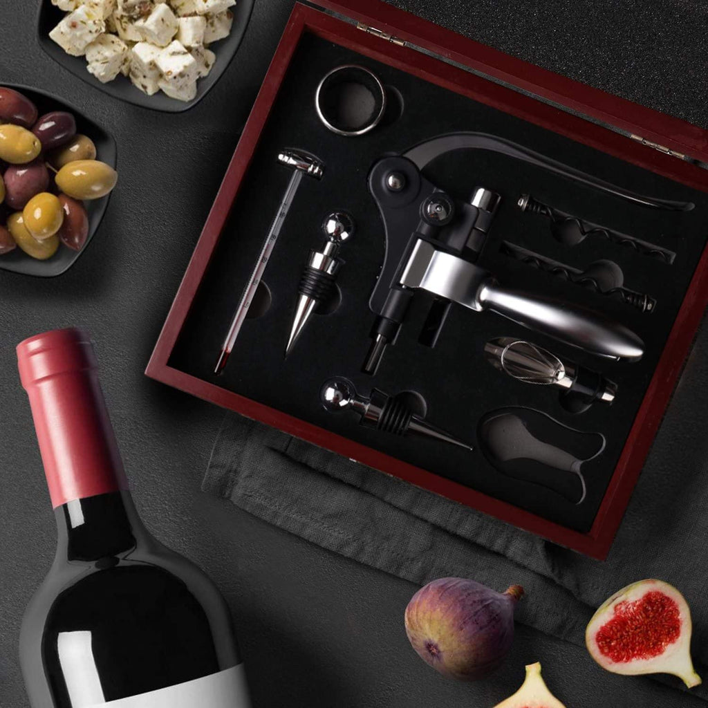 Storagemate 10 Piece Wine  Bottle Opener Gift Set In an Elegant Mahogany Wood Box