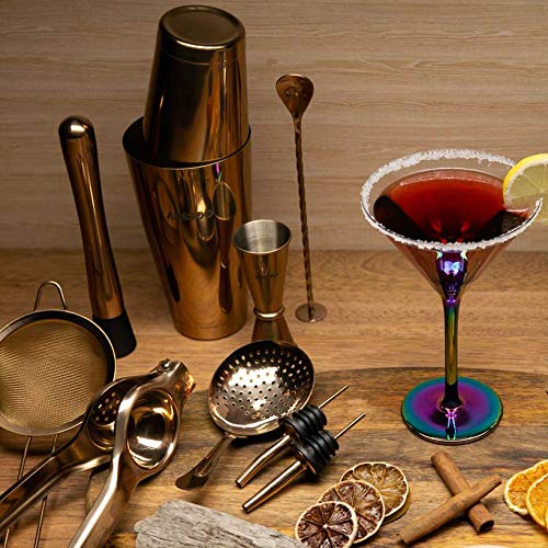 Bartender Kit 11-Piece Stainless Steel Cocktail Shaker Set, 27/20 OZ Weighted Boston Shakers, Lemon Squeezer, Strainer (Julep, Mesh) (Rose Gold)