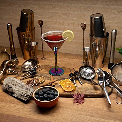 Bartender Kit 11-Piece Stainless Steel Cocktail Shaker Set  27/20 OZ Weighted Boston Shakers, Lemon Squeezer & Strainer (Julep, Mesh) (Silver)