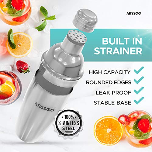 Stainless Steel Cocktail Shaker Martini Shaker Mixed Drink Shaker Leakproof Drinking Shaker for Wedding Bar Accessories Tools Families 750ml, Size