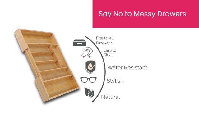 Bamboo  Small Expandable Drawer Divider for Cutlery or Tools