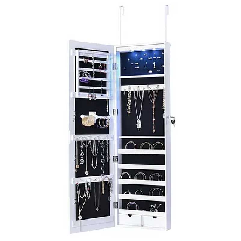 ClosetMate Jewelry Cabinet 6 LED Lights and Lockable, White