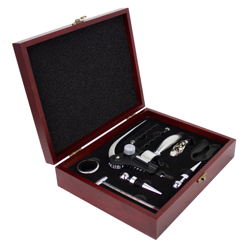 Storagemate 10 Piece Wine  Bottle Opener Gift Set In an Elegant Mahogany Wood Box