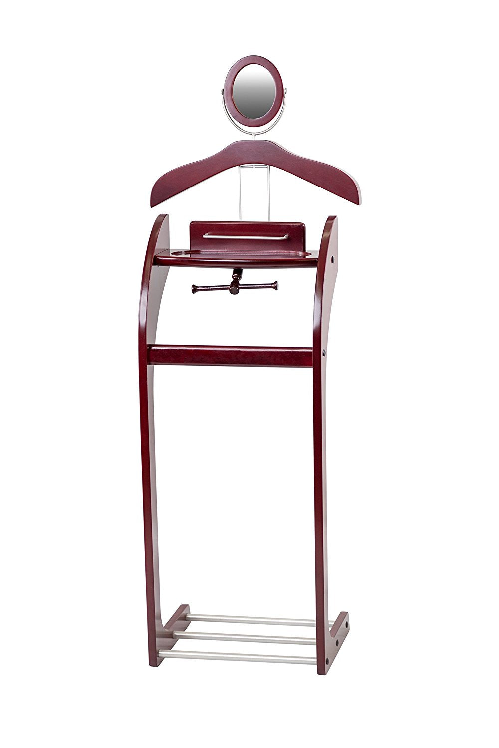 Executive Clothes Valet Stand - Beautiful Solid Hardwood Valet Clothing Hanging System with Mirror, Rack for Shoes, Tray for Cell phone and Keys