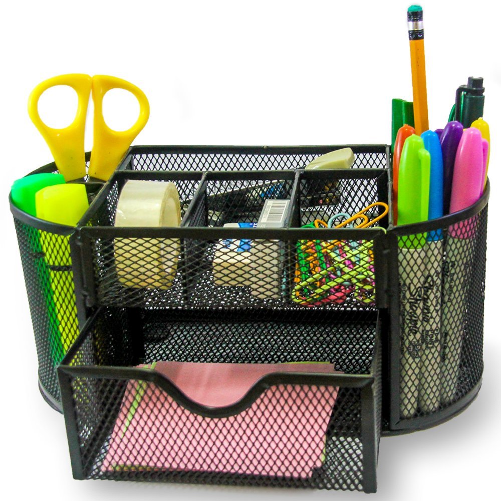 Caddy Desk Organizer - Elegant Black Mesh Wire Design