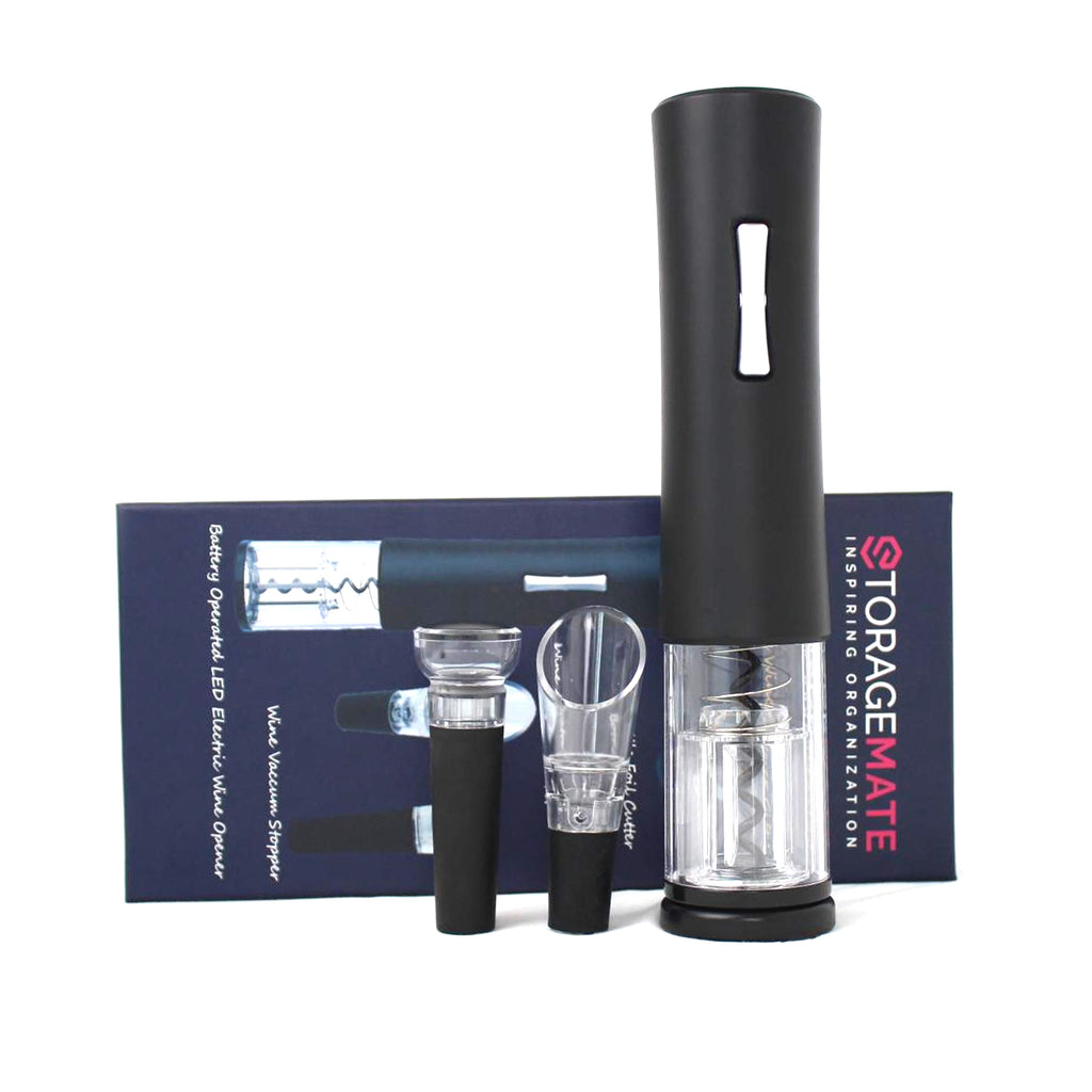 Storagemate Battery Operated LED Electric Wine Opener Gift Set includeds Wine opener & foil cutter & pourer & vacuum stopper