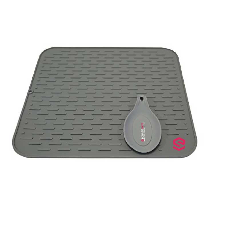 Silicone Drying Mat with Spoon Rest & Storage Band for Easy-Storage, Easy-Clean