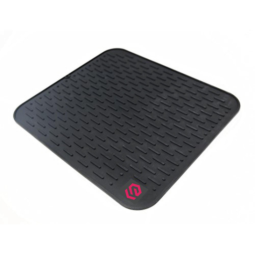 Silicone Drying Mat with Spoon Rest & Storage Band for Easy-Storage, Easy-Clean (XL Black 17.8 x 15.8  inches)