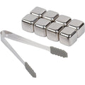 Stainless Steel Ice Cubes Set of 8 - Tongs With Rubber and Storage Case Included - Reusable Chillers