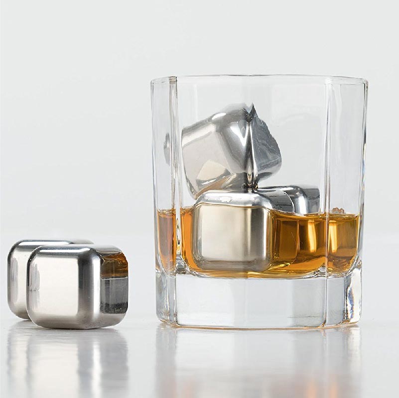 Stainless Steel Ice Cubes Set of 8 - Tongs With Rubber and Storage Case Included - Reusable Chillers