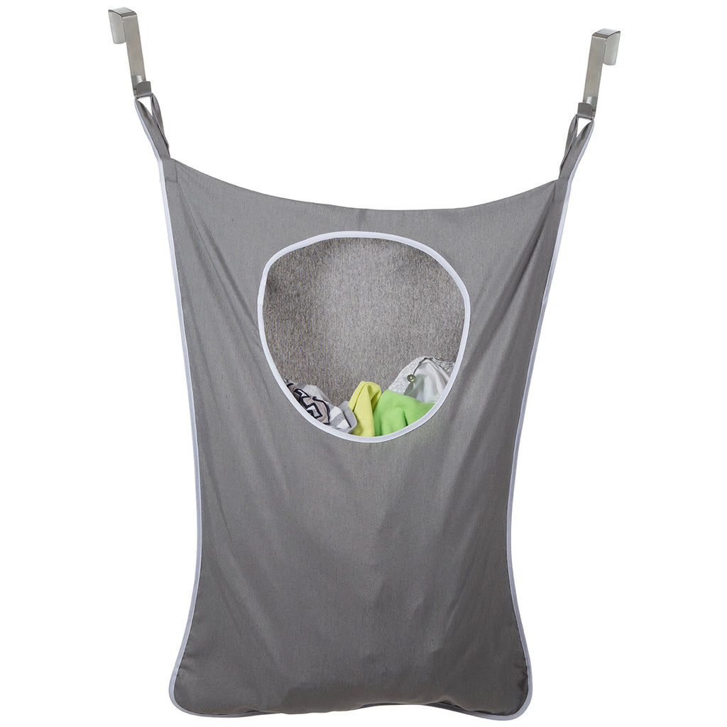 Hanging Laundry Hamper with 2 Stainless Steel Hooks, Space-Saver with Zippered Bottom for Easy Access