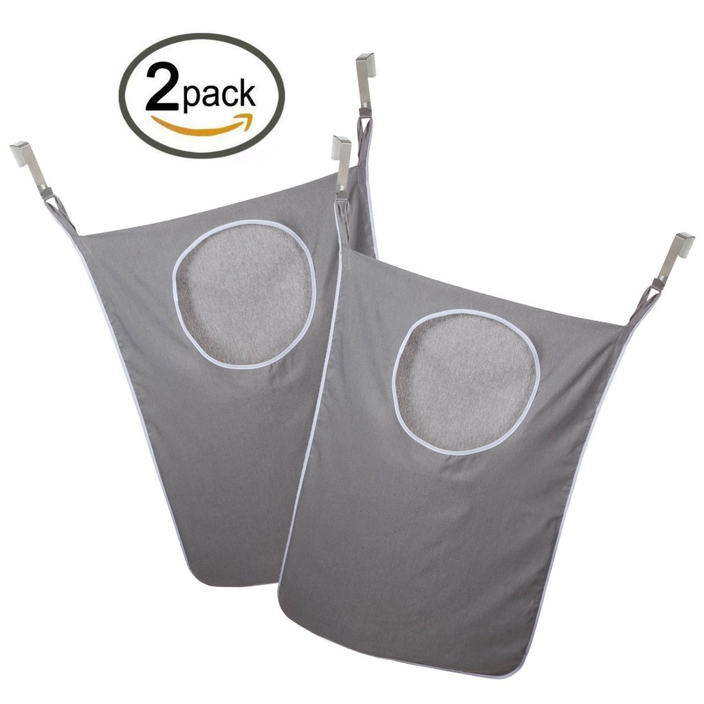 Door-Hanging Laundry Hamper with Stainless Steel Hooks with Zippered Bottom for Easy Access 2 Pack