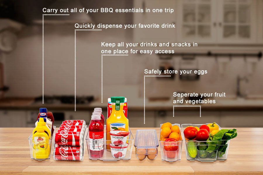 Kitchenmate Fridge Organizers Set of 10-Stackable Refrigerator Bins, Set Includes 6 Food containers and 4 precut Shelf Liners , Clear